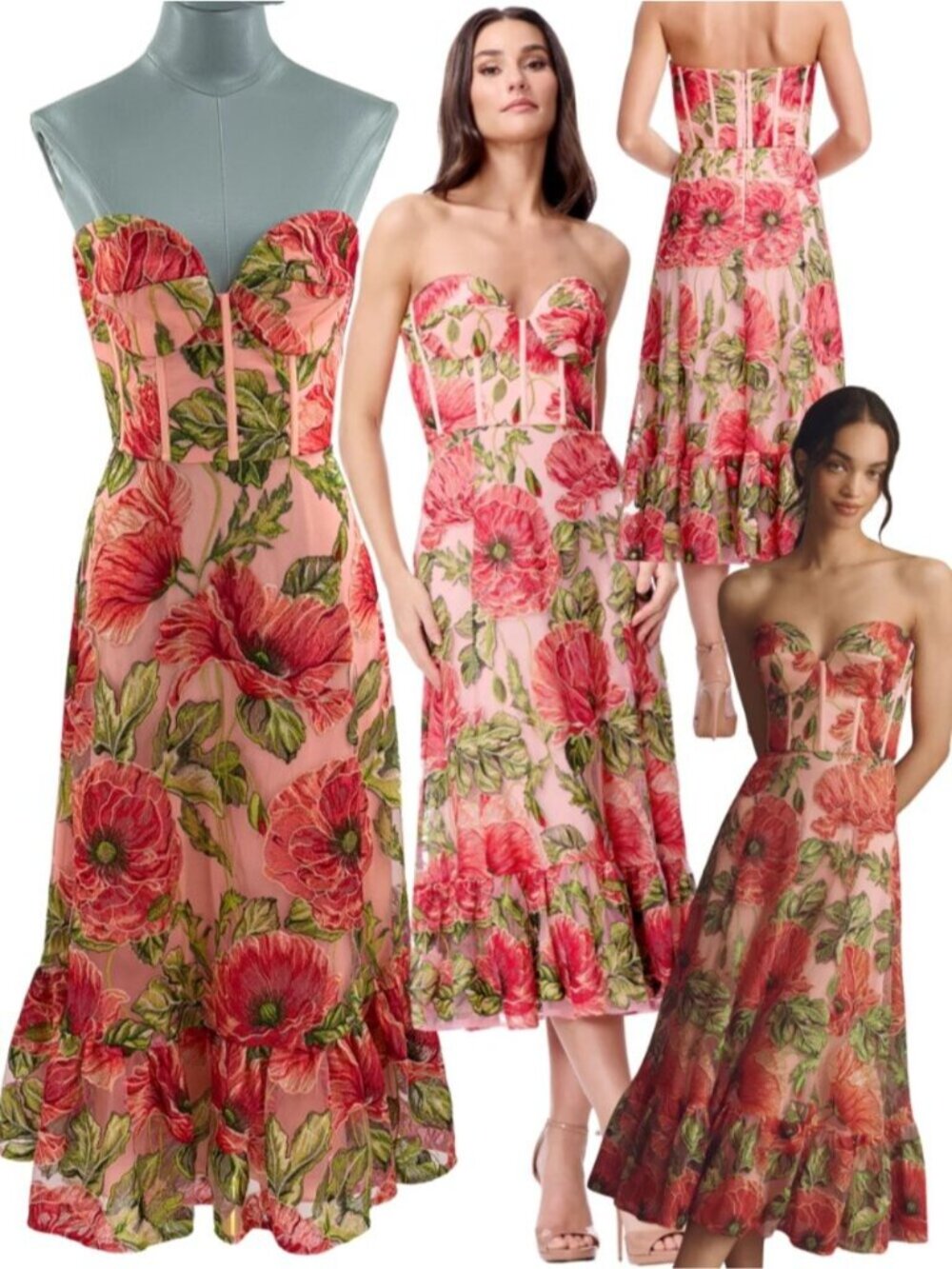 🆕 DRESS THE POPULATION 🧿 NWT Carina Strapless Sequin Midi Dress, Peach - Sz S
